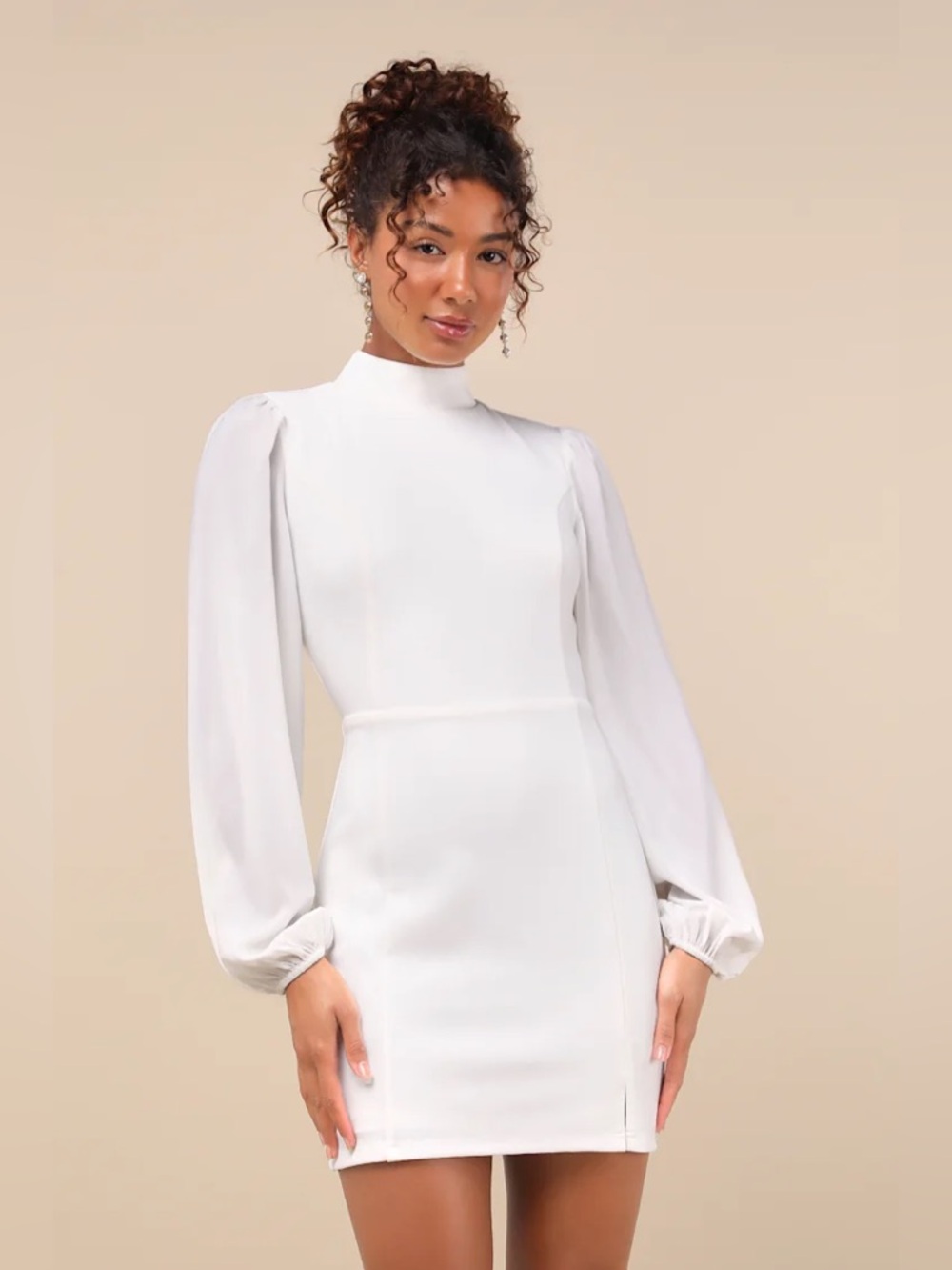 NWT Lulus Exceptionally Flirty White Long Sleeve Backless Mini Dress